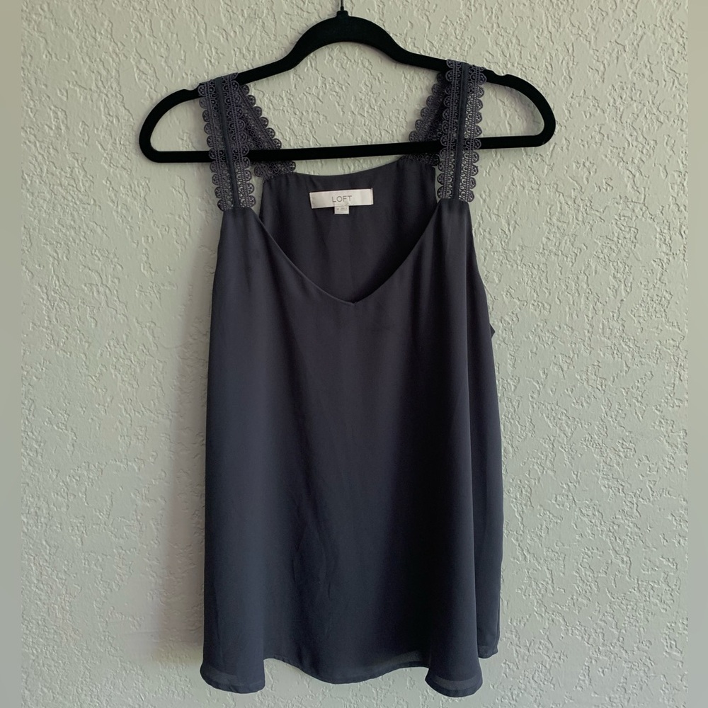 LOFT Charcoal Sleeveless Blouse with  Lace Straps